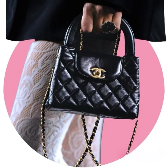 NEW CHANEL 24P BLACK LEATHER NANO KELLY MINI TOP HANDLE SHOPPING BAG